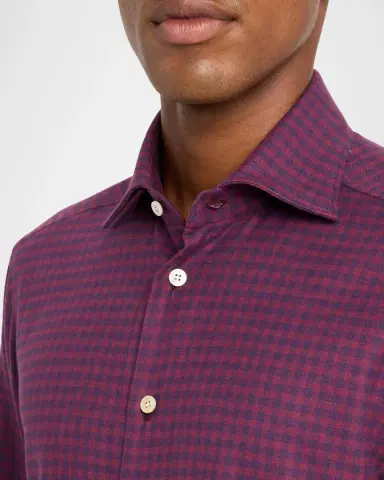 Kiton Men's Gingham Cotton Sport Shirt | Thumbnail 5 Kiton Men's Gingham Cotton Sport Shirt | Thumbnail 5