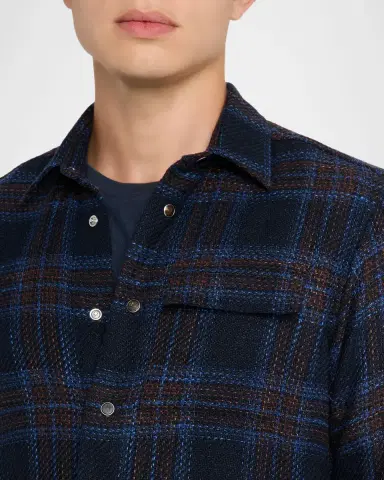 Kiton Men 's Wool-Blend Plaid Snap-Front Overshirt | Thumbnail 5 Kiton Men 's Wool-Blend Plaid Snap-Front Overshirt | Thumbnail 5