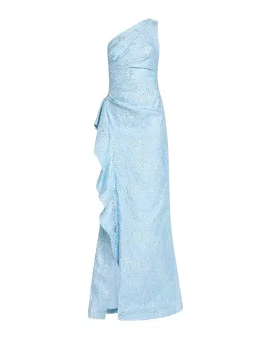 Rickie Freeman for Teri Jon One-Shoulder Jacquard Side-Ruffle Gown | Thumbnail 1 Rickie Freeman for Teri Jon One-Shoulder Jacquard Side-Ruffle Gown | Thumbnail 1