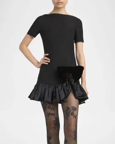 Valentino Garavani Velvet Bow Ruffle Short-Sleeve Mini Dress | Thumbnail 2 Valentino Garavani Velvet Bow Ruffle Short-Sleeve Mini Dress | Thumbnail 2