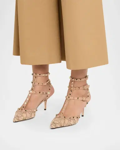 Valentino Garavani 65mm Rockstud Lace Ankle-Strap Pumps | Thumbnail 2 Valentino Garavani 65mm Rockstud Lace Ankle-Strap Pumps | Thumbnail 2