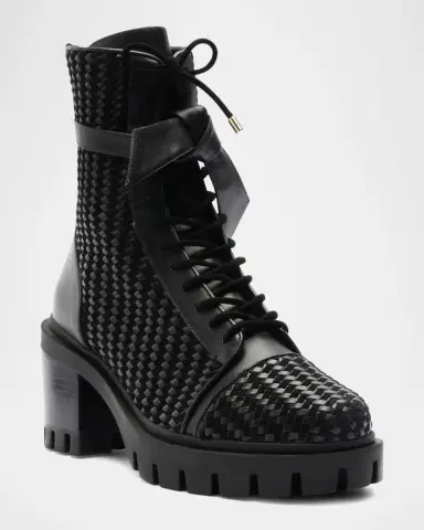 Alexandre Birman Tresse Leather Combat Booties | Thumbnail 2 Alexandre Birman Tresse Leather Combat Booties | Thumbnail 2