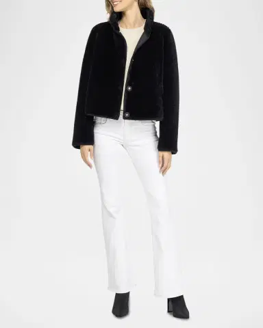 Gorski Reversible Merino Grooved Shearling Lamb Jacket With Embroidered Trim | Thumbnail 2 Gorski Reversible Merino Grooved Shearling Lamb Jacket With Embroidered Trim | Thumbnail 2