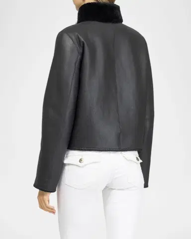 Gorski Reversible Merino Grooved Shearling Lamb Jacket With Embroidered Trim | Thumbnail 3 Gorski Reversible Merino Grooved Shearling Lamb Jacket With Embroidered Trim | Thumbnail 3
