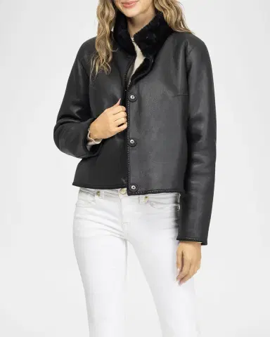 Gorski Reversible Merino Grooved Shearling Lamb Jacket With Embroidered Trim | Thumbnail 5 Gorski Reversible Merino Grooved Shearling Lamb Jacket With Embroidered Trim | Thumbnail 5
