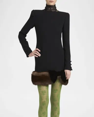 Valentino Garavani Turtleneck Long-Sleeve Sheep Shearling-Trim Mini Dress | Thumbnail 2 Valentino Garavani Turtleneck Long-Sleeve Sheep Shearling-Trim Mini Dress | Thumbnail 2