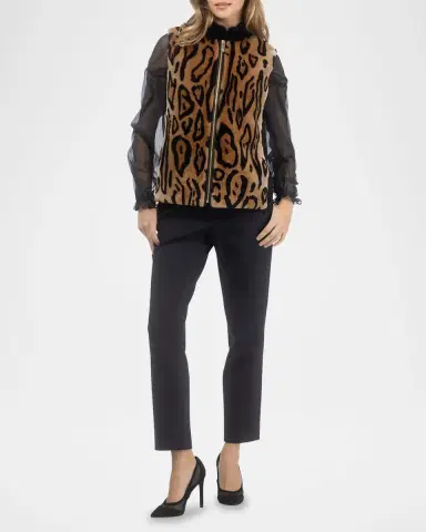 Gorski Ocelot-Print Shearling Lamb Zip Vest With Loro Piana Wool Back | Thumbnail 2 Gorski Ocelot-Print Shearling Lamb Zip Vest With Loro Piana Wool Back | Thumbnail 2