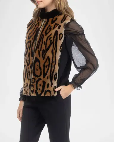 Gorski Ocelot-Print Shearling Lamb Zip Vest With Loro Piana Wool Back | Thumbnail 4 Gorski Ocelot-Print Shearling Lamb Zip Vest With Loro Piana Wool Back | Thumbnail 4