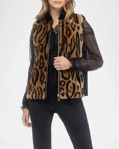 Gorski Ocelot-Print Shearling Lamb Zip Vest With Loro Piana Wool Back | Thumbnail 5 Gorski Ocelot-Print Shearling Lamb Zip Vest With Loro Piana Wool Back | Thumbnail 5