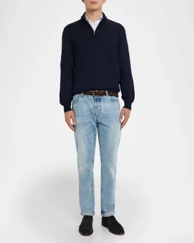 Brunello Cucinelli Men's Wool-Cashmere Half Zip Pullover Sweater | Thumbnail 2 Brunello Cucinelli Men's Wool-Cashmere Half Zip Pullover Sweater | Thumbnail 2