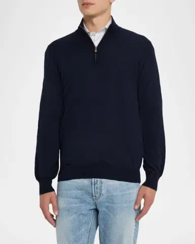 Brunello Cucinelli Men's Wool-Cashmere Half Zip Pullover Sweater | Thumbnail 4 Brunello Cucinelli Men's Wool-Cashmere Half Zip Pullover Sweater | Thumbnail 4
