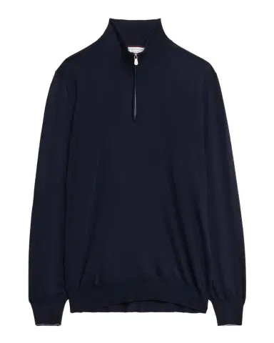 Brunello Cucinelli Men's Wool-Cashmere Half Zip Pullover Sweater | Thumbnail 1 Brunello Cucinelli Men's Wool-Cashmere Half Zip Pullover Sweater | Thumbnail 1