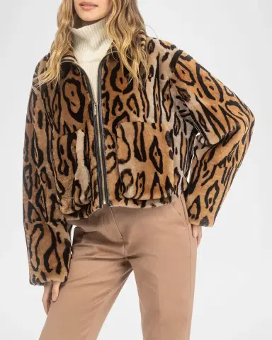 Gorski Ocelot-Print Shearling Lamb Zip Jacket | Thumbnail 3 Gorski Ocelot-Print Shearling Lamb Zip Jacket | Thumbnail 3