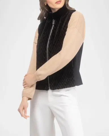 Gorski Chevron Grooved Shearling Lamb Zip Vest With Loro Piana Wool Back | Thumbnail 4 Gorski Chevron Grooved Shearling Lamb Zip Vest With Loro Piana Wool Back | Thumbnail 4