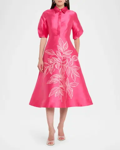 Rickie Freeman for Teri Jon Puff-Sleeve Gazar Midi Shirtdress | Thumbnail 2 Rickie Freeman for Teri Jon Puff-Sleeve Gazar Midi Shirtdress | Thumbnail 2