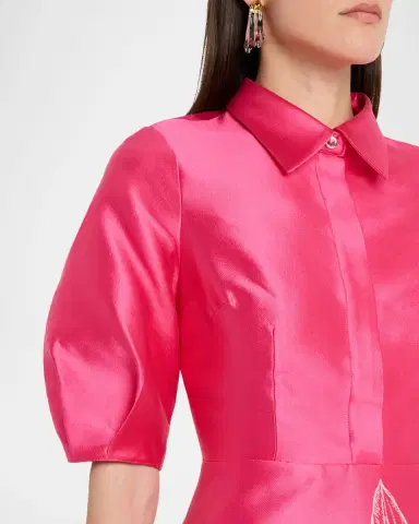Rickie Freeman for Teri Jon Puff-Sleeve Gazar Midi Shirtdress | Thumbnail 5 Rickie Freeman for Teri Jon Puff-Sleeve Gazar Midi Shirtdress | Thumbnail 5