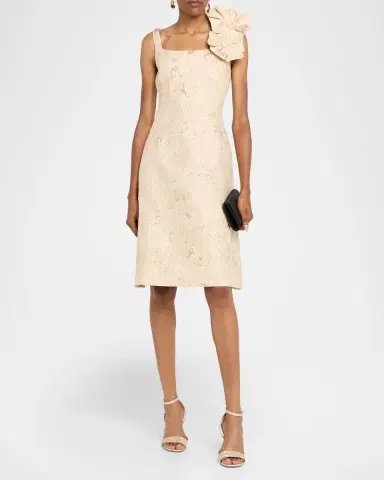 Rickie Freeman for Teri Jon Floral Applique Metallic Jacquard Dress | Thumbnail 2 Rickie Freeman for Teri Jon Floral Applique Metallic Jacquard Dress | Thumbnail 2