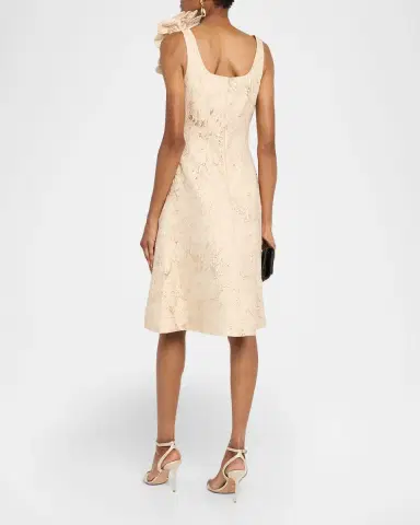 Rickie Freeman for Teri Jon Floral Applique Metallic Jacquard Dress | Thumbnail 3 Rickie Freeman for Teri Jon Floral Applique Metallic Jacquard Dress | Thumbnail 3