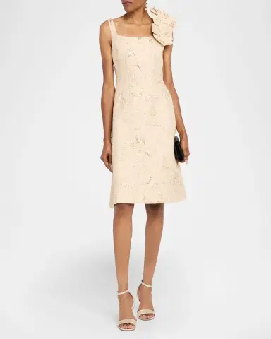 Rickie Freeman for Teri Jon Floral Applique Metallic Jacquard Dress | Thumbnail 4 Rickie Freeman for Teri Jon Floral Applique Metallic Jacquard Dress | Thumbnail 4