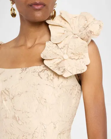Rickie Freeman for Teri Jon Floral Applique Metallic Jacquard Dress | Thumbnail 5 Rickie Freeman for Teri Jon Floral Applique Metallic Jacquard Dress | Thumbnail 5
