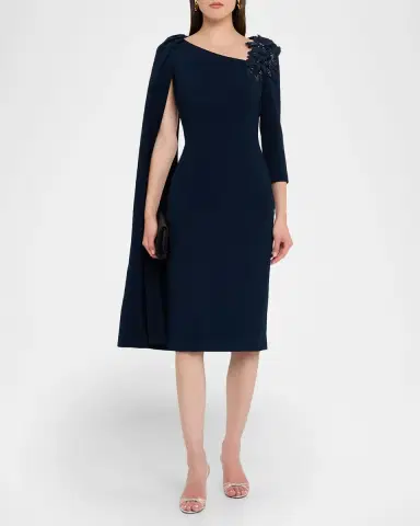 Rickie Freeman for Teri Jon Cape-Sleeve Crepe Midi Dress | Thumbnail 2 Rickie Freeman for Teri Jon Cape-Sleeve Crepe Midi Dress | Thumbnail 2