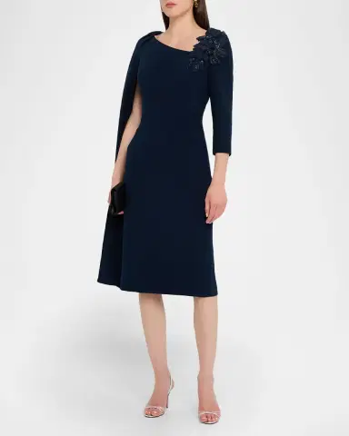 Rickie Freeman for Teri Jon Cape-Sleeve Crepe Midi Dress | Thumbnail 4 Rickie Freeman for Teri Jon Cape-Sleeve Crepe Midi Dress | Thumbnail 4