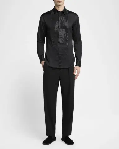 Giorgio Armani Men's Crystal Bib Front Cotton Dress Shirt | Thumbnail 2 Giorgio Armani Men's Crystal Bib Front Cotton Dress Shirt | Thumbnail 2