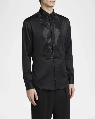 Giorgio Armani Men's Crystal Bib Front Cotton Dress Shirt | Thumbnail 4 Giorgio Armani Men's Crystal Bib Front Cotton Dress Shirt | Thumbnail 4