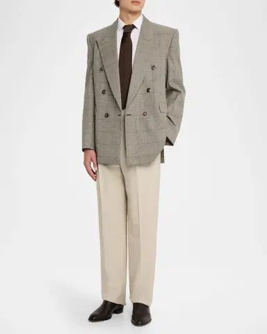 Saint Laurent Men's Double-Breasted Check Wool Blazer | Thumbnail 2 Saint Laurent Men's Double-Breasted Check Wool Blazer | Thumbnail 2