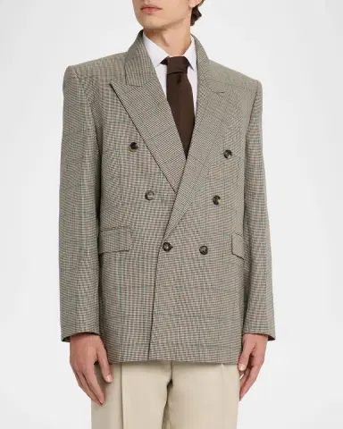 Saint Laurent Men's Double-Breasted Check Wool Blazer | Thumbnail 4 Saint Laurent Men's Double-Breasted Check Wool Blazer | Thumbnail 4