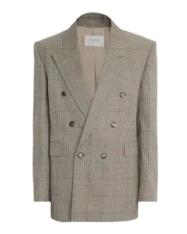 Saint Laurent Men's Double-Breasted Check Wool Blazer | Thumbnail 1 Saint Laurent Men's Double-Breasted Check Wool Blazer | Thumbnail 1