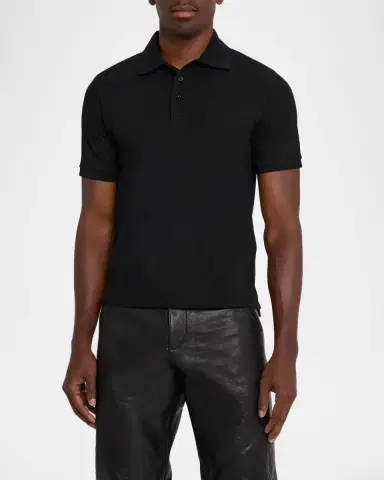 Saint Laurent Men's Embroidered Cassandre Cotton Polo Shirt | Thumbnail 4 Saint Laurent Men's Embroidered Cassandre Cotton Polo Shirt | Thumbnail 4