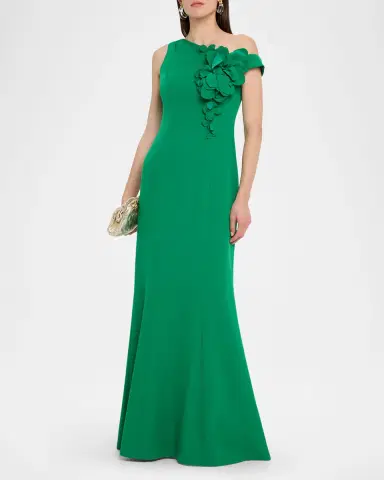 Rickie Freeman for Teri Jon One-Shoulder Floral Applique Stretch Crepe Gown | Thumbnail 2 Rickie Freeman for Teri Jon One-Shoulder Floral Applique Stretch Crepe Gown | Thumbnail 2