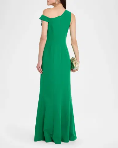 Rickie Freeman for Teri Jon One-Shoulder Floral Applique Stretch Crepe Gown | Thumbnail 3 Rickie Freeman for Teri Jon One-Shoulder Floral Applique Stretch Crepe Gown | Thumbnail 3