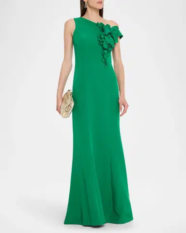 Rickie Freeman for Teri Jon One-Shoulder Floral Applique Stretch Crepe Gown | Thumbnail 4 Rickie Freeman for Teri Jon One-Shoulder Floral Applique Stretch Crepe Gown | Thumbnail 4