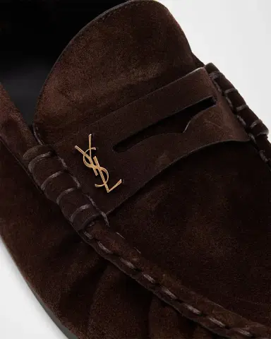 Saint Laurent Men's Suede Cassandre Penny Loafers | Thumbnail 3 Saint Laurent Men's Suede Cassandre Penny Loafers | Thumbnail 3