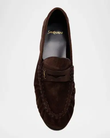 Saint Laurent Men's Suede Cassandre Penny Loafers | Thumbnail 4 Saint Laurent Men's Suede Cassandre Penny Loafers | Thumbnail 4