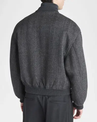 Giorgio Armani Men's Herringbone Cashmere and Wool Bomber Jacket | Thumbnail 3 Giorgio Armani Men's Herringbone Cashmere and Wool Bomber Jacket | Thumbnail 3