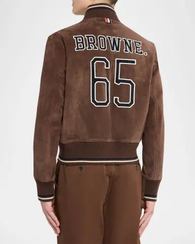 Thom Browne Men's Browne 65 Suede Bomber Jacket | Thumbnail 3 Thom Browne Men's Browne 65 Suede Bomber Jacket | Thumbnail 3