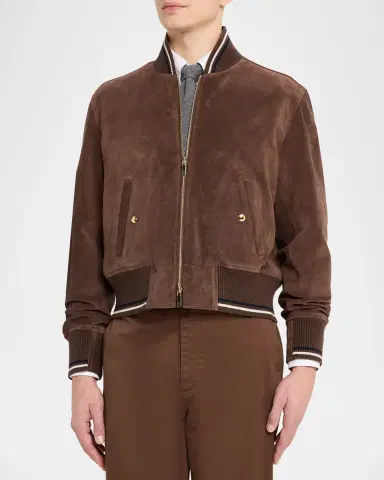 Thom Browne Men's Browne 65 Suede Bomber Jacket | Thumbnail 4 Thom Browne Men's Browne 65 Suede Bomber Jacket | Thumbnail 4
