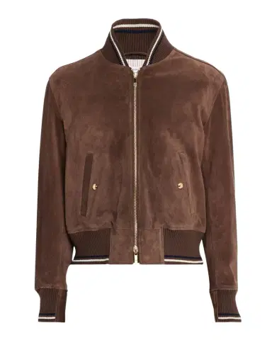 Thom Browne Men's Browne 65 Suede Bomber Jacket | Thumbnail 1 Thom Browne Men's Browne 65 Suede Bomber Jacket | Thumbnail 1