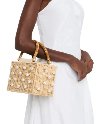 BTB Los Angeles Chloe Pearly Rattan Box Top-Handle Bag | Thumbnail 1 BTB Los Angeles Chloe Pearly Rattan Box Top-Handle Bag | Thumbnail 1