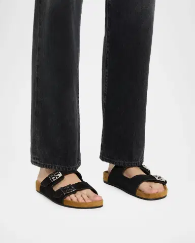 Tory Burch Mellow Suede Dual-Buckle Slide Sandals | Thumbnail 2 Tory Burch Mellow Suede Dual-Buckle Slide Sandals | Thumbnail 2