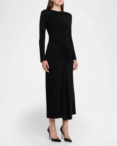 Simkhai Ferrera Ruched Long-Sleeve Midi Dress | Thumbnail 4 Simkhai Ferrera Ruched Long-Sleeve Midi Dress | Thumbnail 4