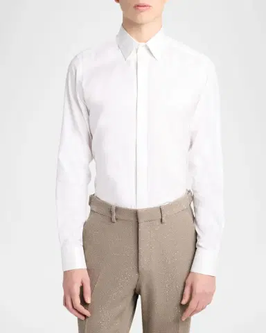 TOM FORD Men's Cotton and Silk Jacquard-Trim Dress Shirt | Thumbnail 3 TOM FORD Men's Cotton and Silk Jacquard-Trim Dress Shirt | Thumbnail 3