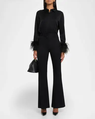 Ungaro Luna Feather-Cuff Satin Blouse | Thumbnail 2 Ungaro Luna Feather-Cuff Satin Blouse | Thumbnail 2