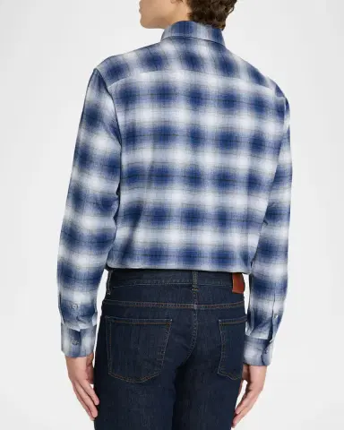 Brioni Men's Cotton Flannel Check Sport Shirt | Thumbnail 3 Brioni Men's Cotton Flannel Check Sport Shirt | Thumbnail 3