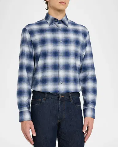 Brioni Men's Cotton Flannel Check Sport Shirt | Thumbnail 4 Brioni Men's Cotton Flannel Check Sport Shirt | Thumbnail 4