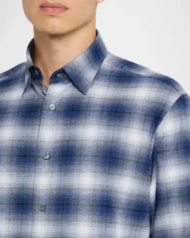 Brioni Men's Cotton Flannel Check Sport Shirt | Thumbnail 5 Brioni Men's Cotton Flannel Check Sport Shirt | Thumbnail 5