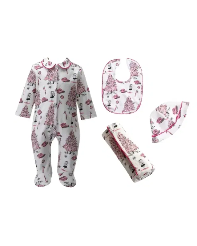 Girl 's Eloise Christmas Tree Babygro 4-Piece Set, Size Newborn-12M Girl 's Eloise Christmas Tree Babygro 4-Piece Set, Size Newborn-12M